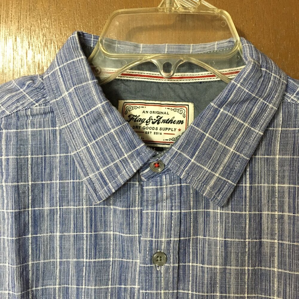 Flag & Anthem Men's Blue Plaid Button Up Long Sleeve Shirt-M,NWT - Picture 2 of 6